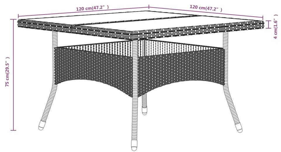 5 pcs conjunto de jantar p/ jardim vime PE/acácia maciça preto