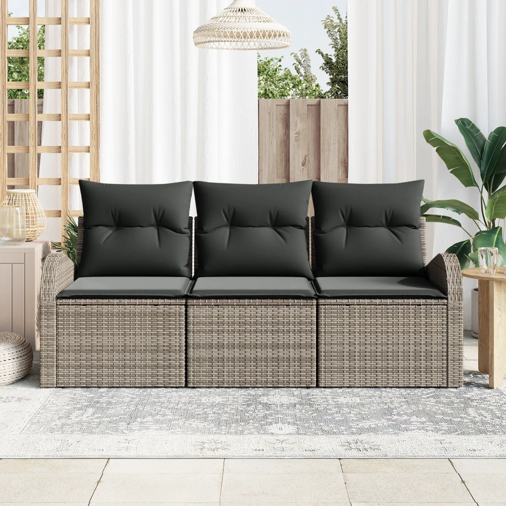 Conjunto de Sofá de Jardim vidaXL 3 Peças com Almofadas Cinza Polirata
