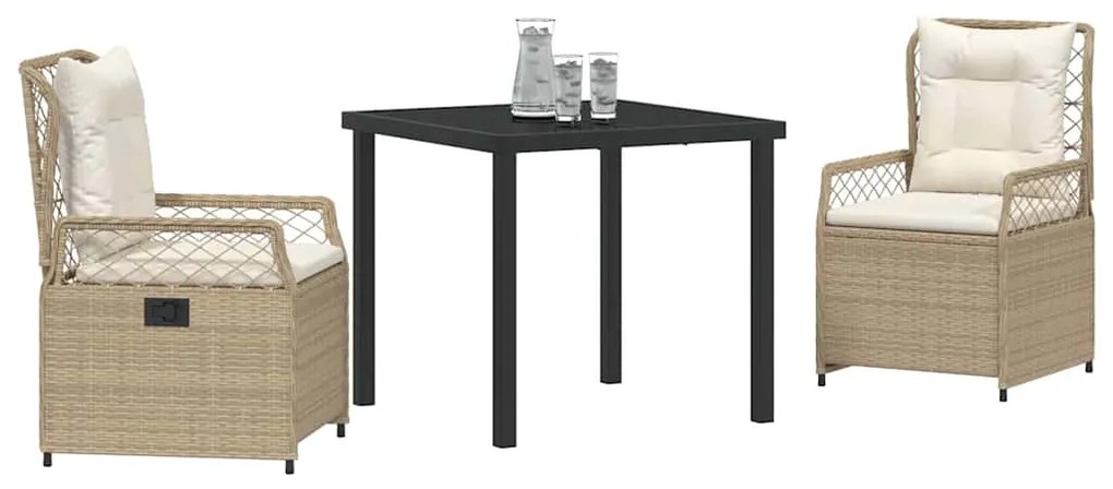 Conjunto de Jantar de Jardim 3 Peças Bege em Rattan Sintético