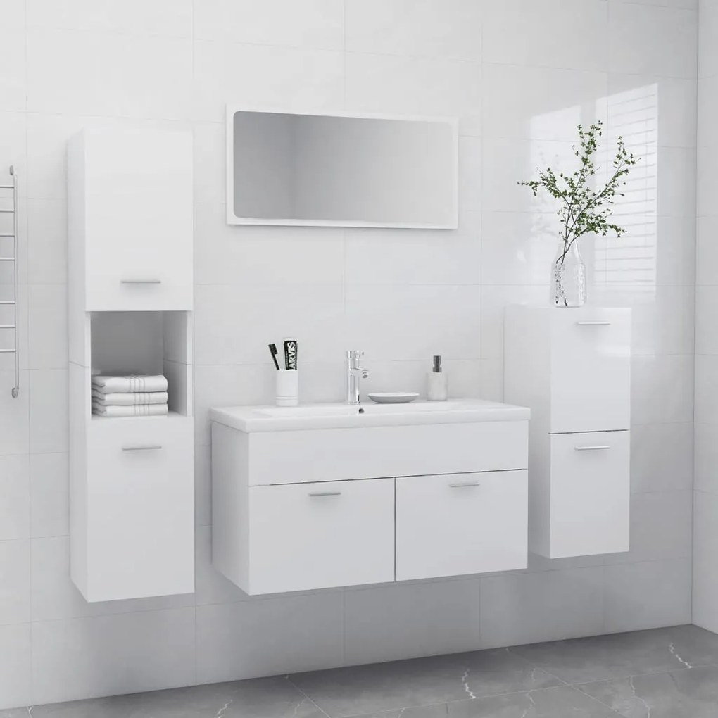 vidaXL Conj. móveis casa de banho derivados madeira branco brilhante