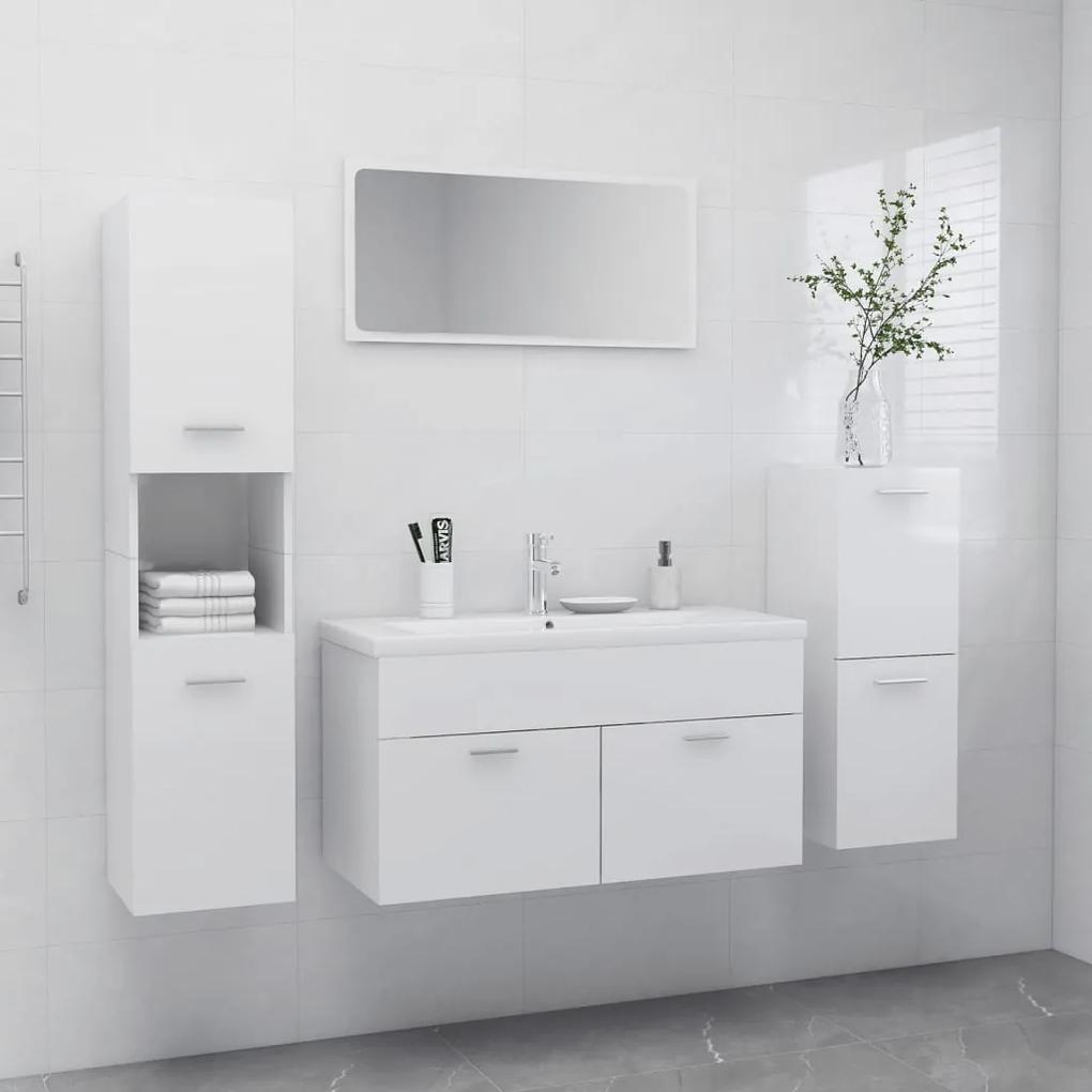 Conj. de móveis de casa de banho contraplacado branco brilhante