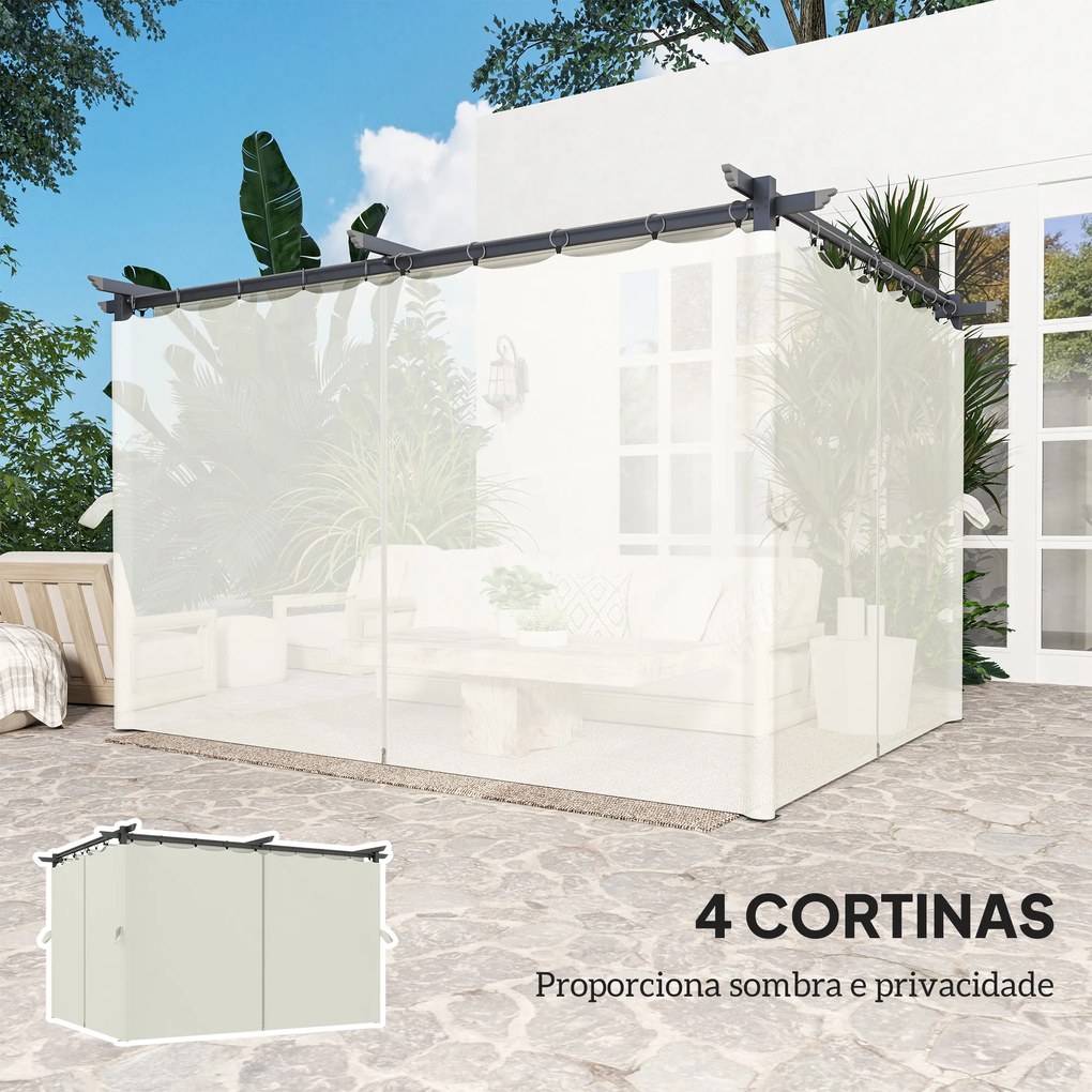 Pérgola com Teto Retrátil 3,9x3x2,2 m Paredes Laterais Tecido de Poliéster Anti UV Pérgola para Jardim Creme