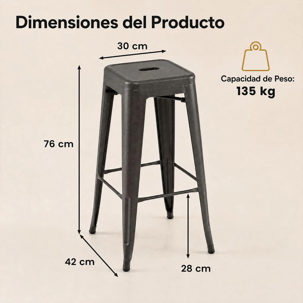 Conjunto de 4 Bancos de Bar (MESA NÃO INCLUIDA), 41 x 41 x 76 cm, Empilháveis, Cinzento