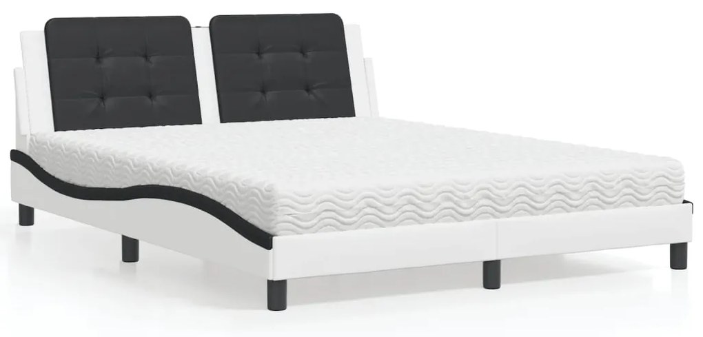 Cama com colchão 160x200 cm couro artificial preto e branco