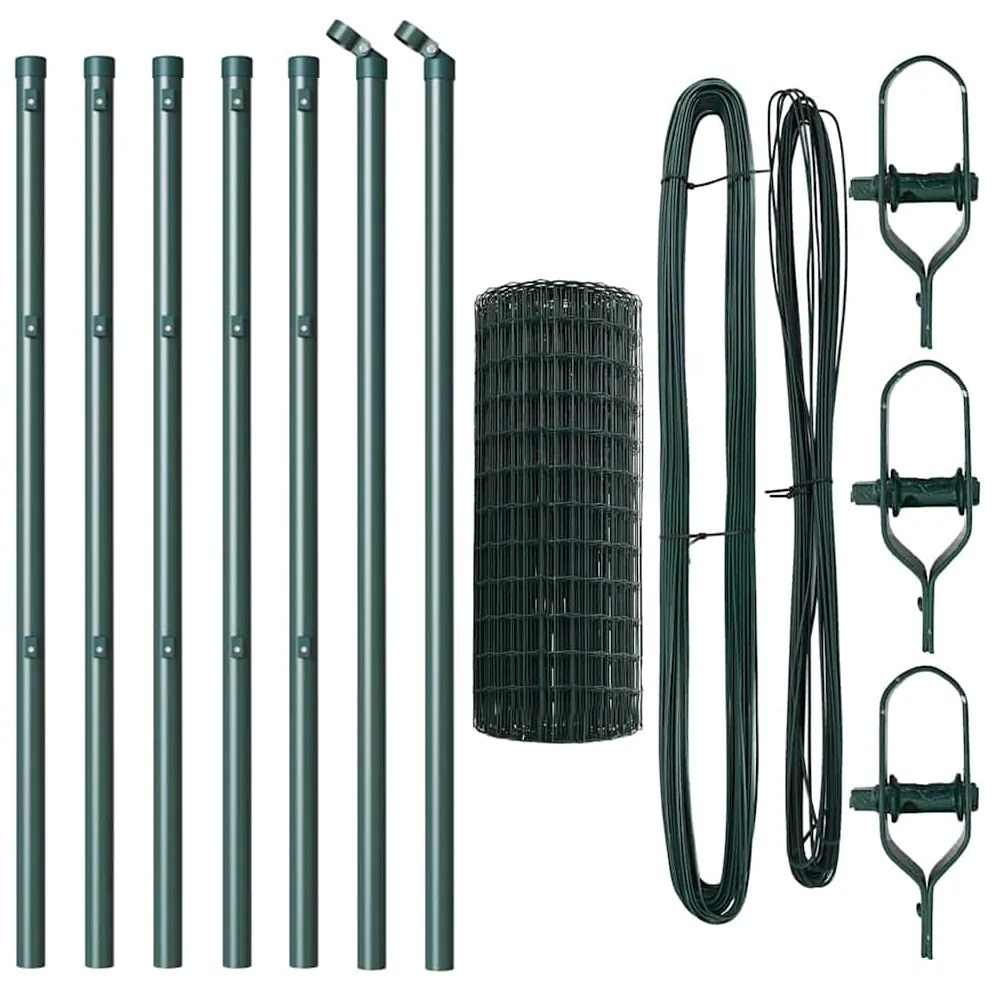Cerca Euro com 7 postes 0,8x10 m em aço galvanizado verde