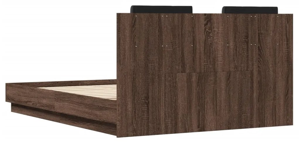 Estrutura cama cabeceira/luzes LED 135x190 cm carvalho castanho