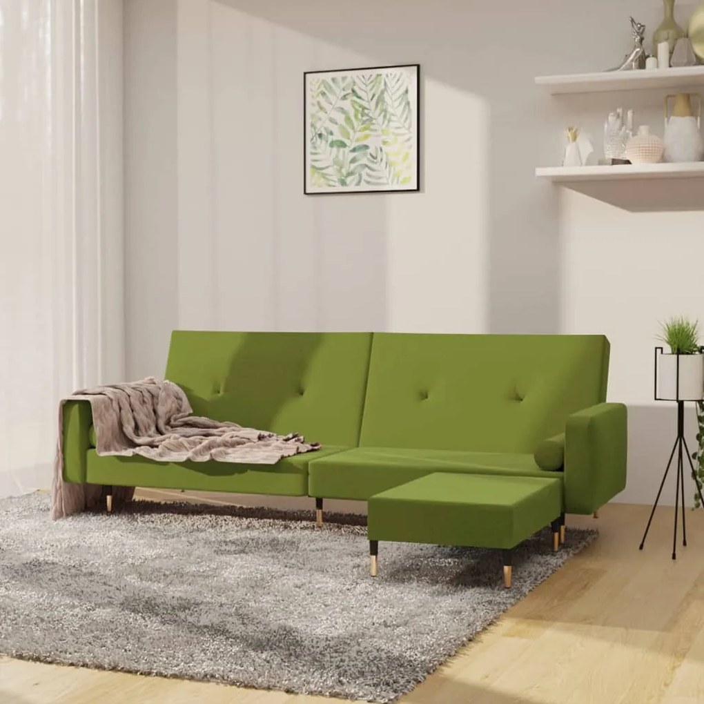 vidaXL Sofá-cama de 2 lugares com apoio de pés veludo verde-claro