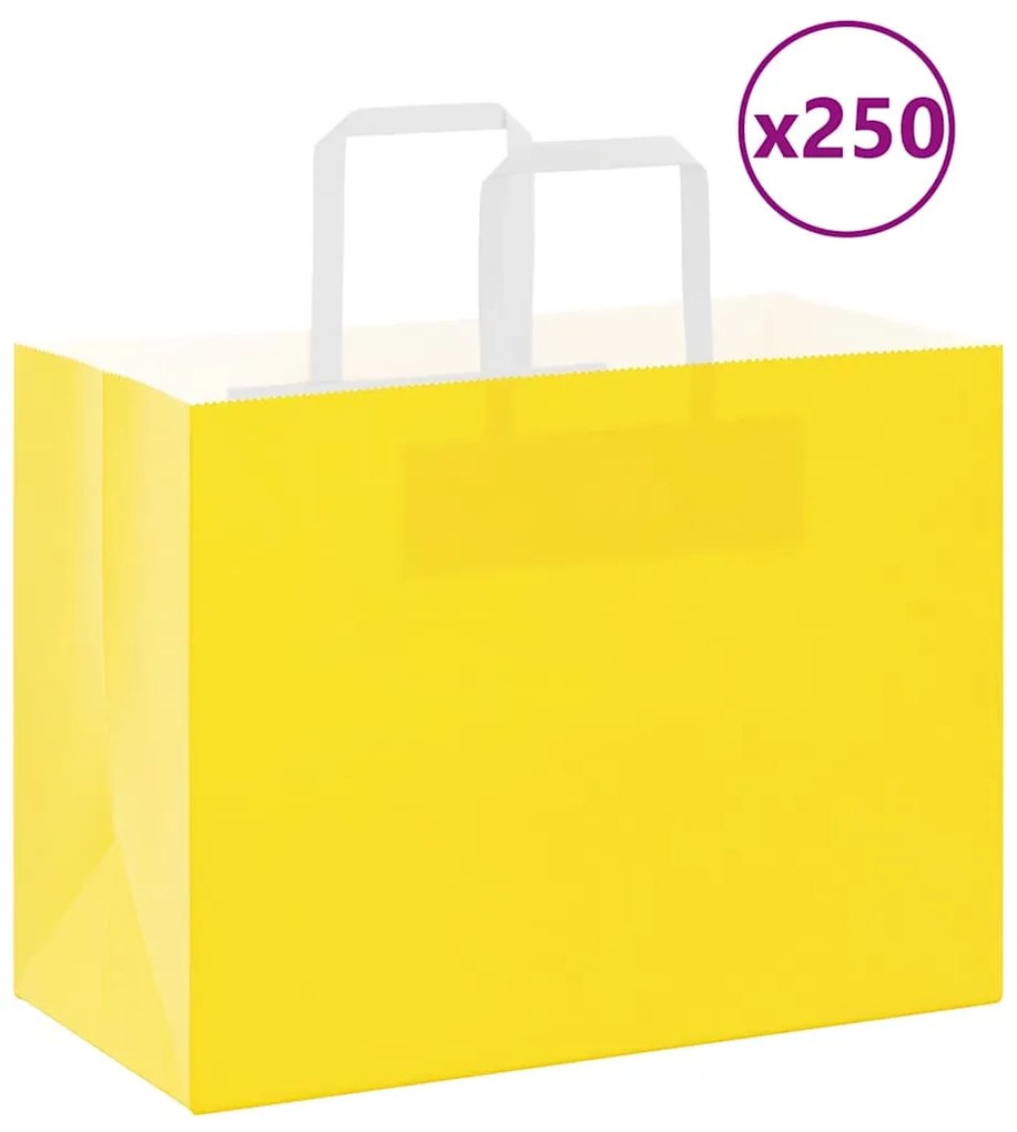 vidaXL Sacos de papel 250 unid com alças amarelo 32x17x25 cm