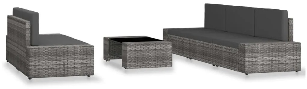 6 pcs conjunto lounge de jardim vime PE cinzento