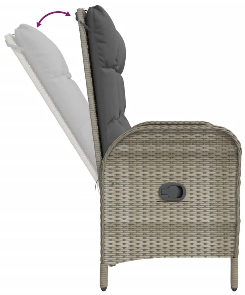 2 pcs conjunto de jantar p/ jardim c/ almofadões vime PE cinza