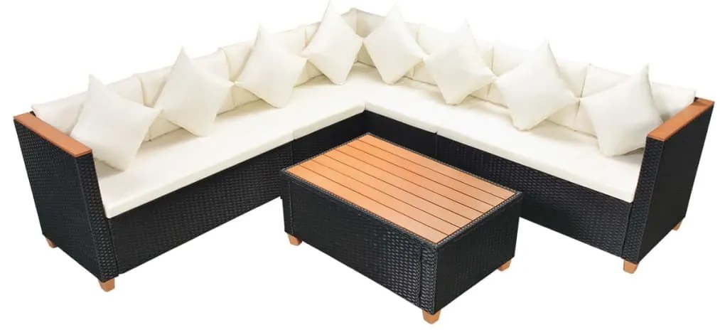 5 pcs conjunto lounge de jardim c/ almofadões vime PE preto