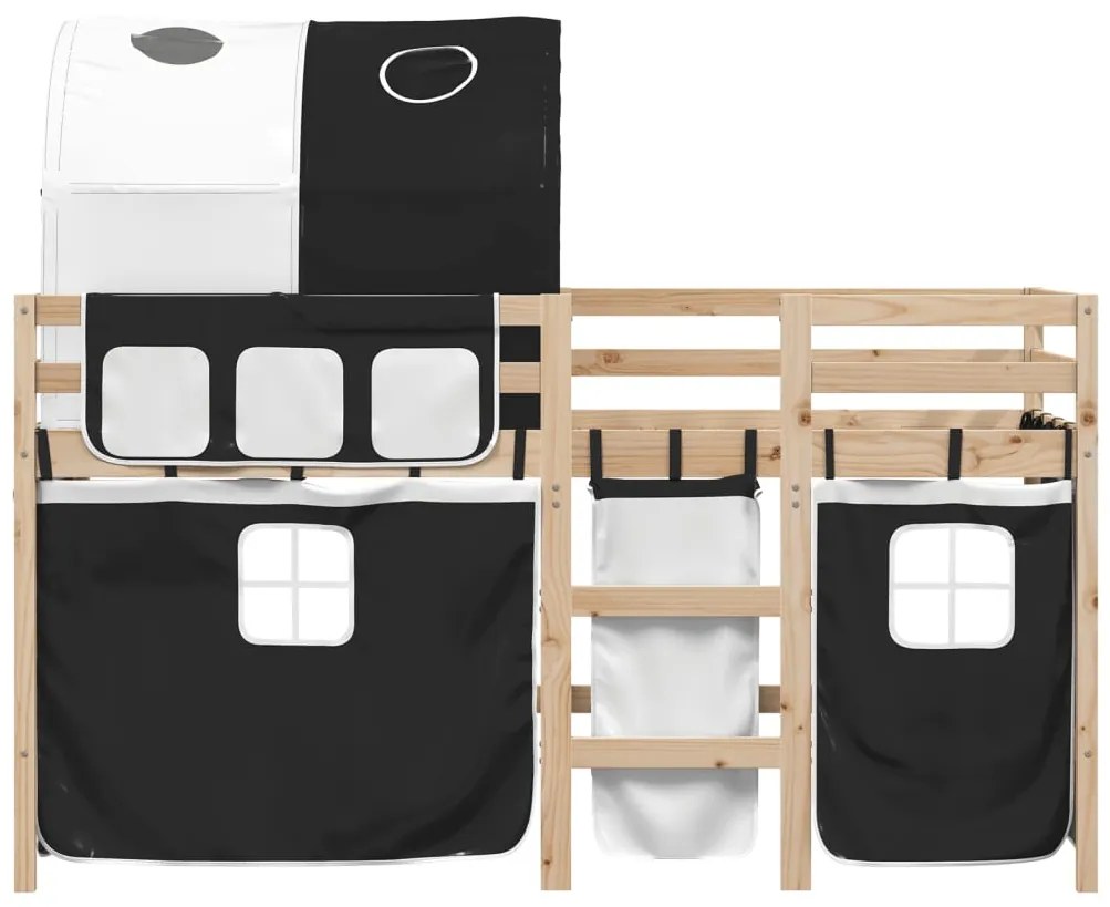 Cama alta criança c/ túnel 90x190 cm pinho maciço branco/preto