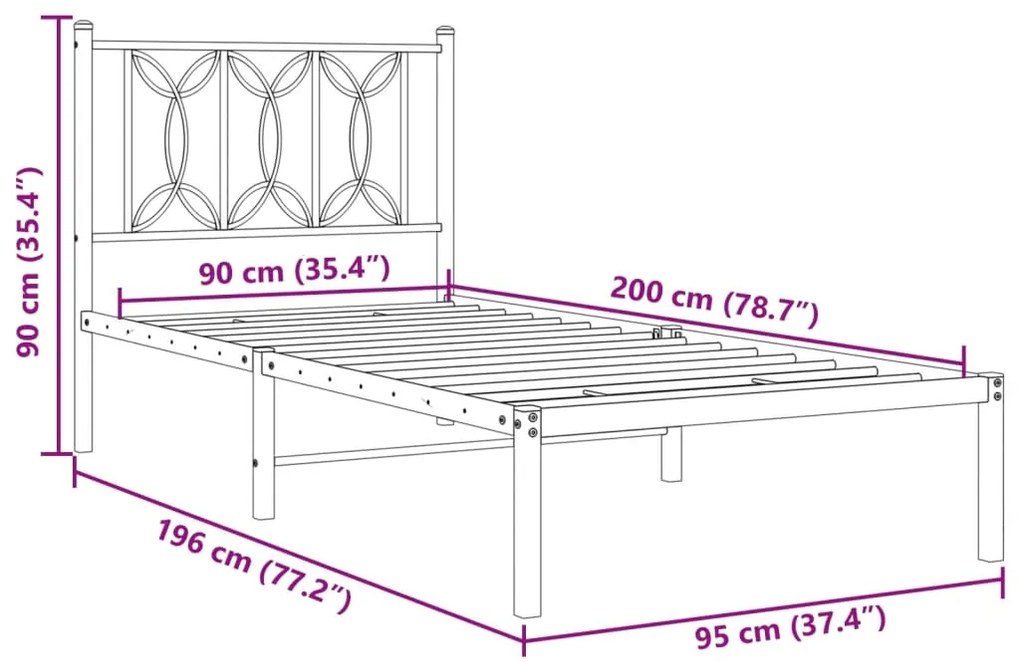 Estrutura de cama com cabeceira 90x200 cm metal branco