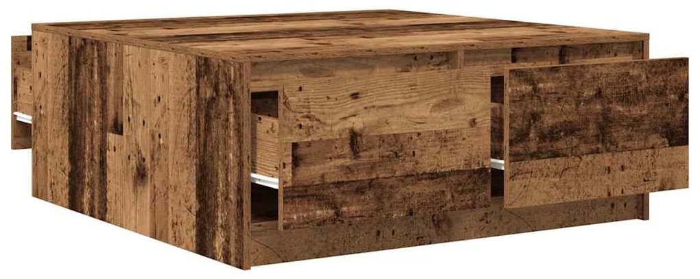 Mesa de centro com gavetas 100x100x40 cm madeira velha