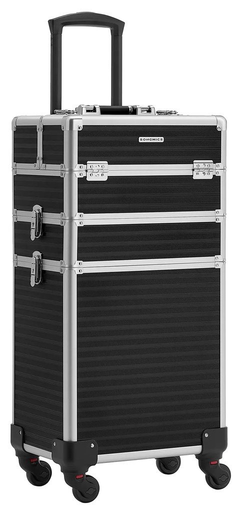 Grande mala de maquilhagem com rodas para viagem e trabalho. | SONGMICS | 35.7 x 27 x 72.5 cm | preto | JHZ014B01.