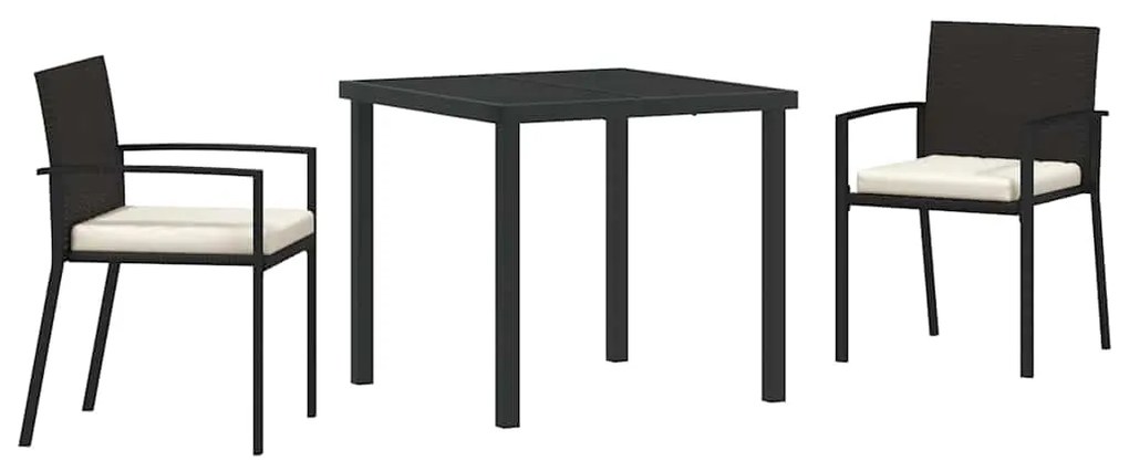 Conjunto de Jantar de Jardim 3 Peças Preto Rattan Sintético