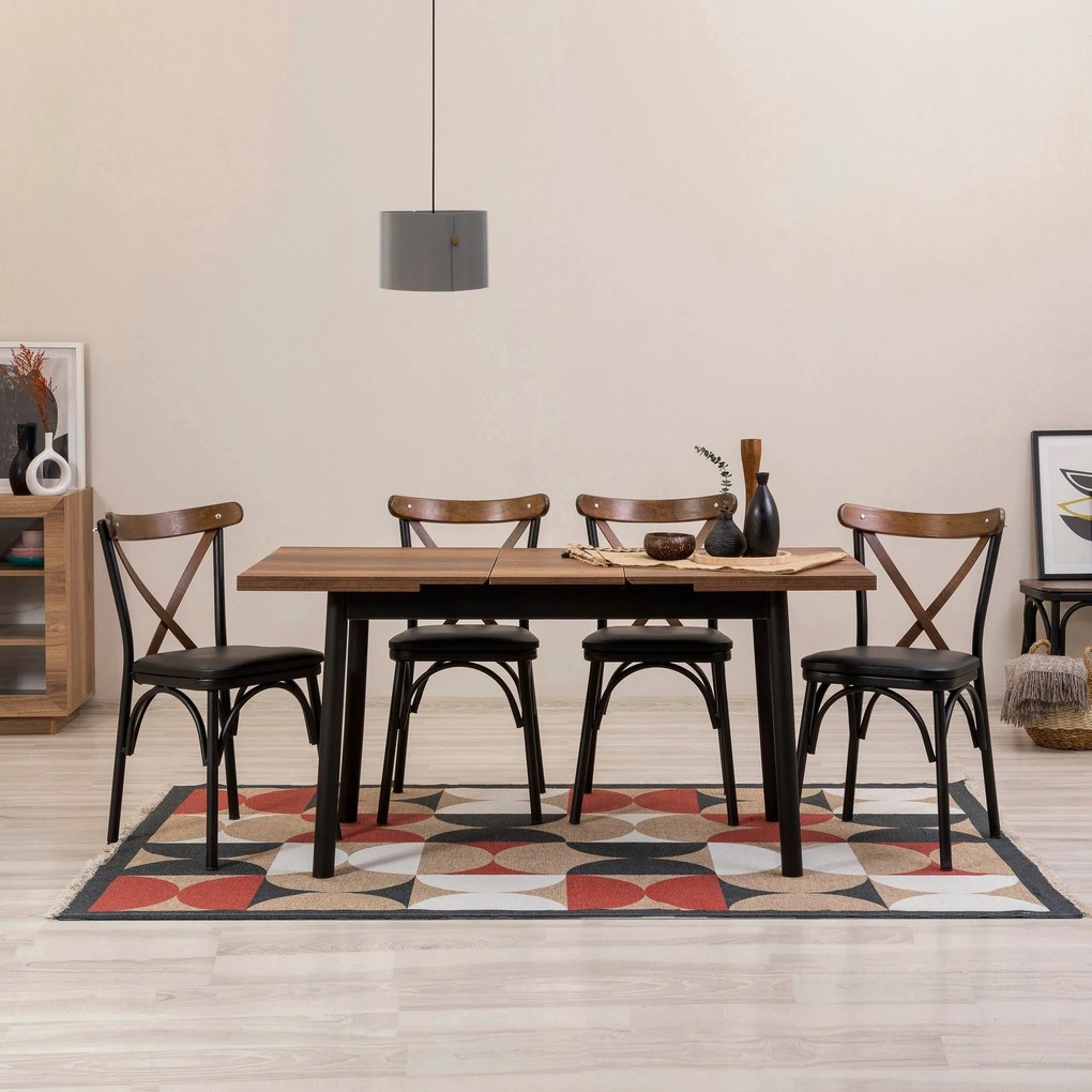 Conjunto de Mesa de Jantar Extensível e Cadeiras Oliver – Preto – Mesa
