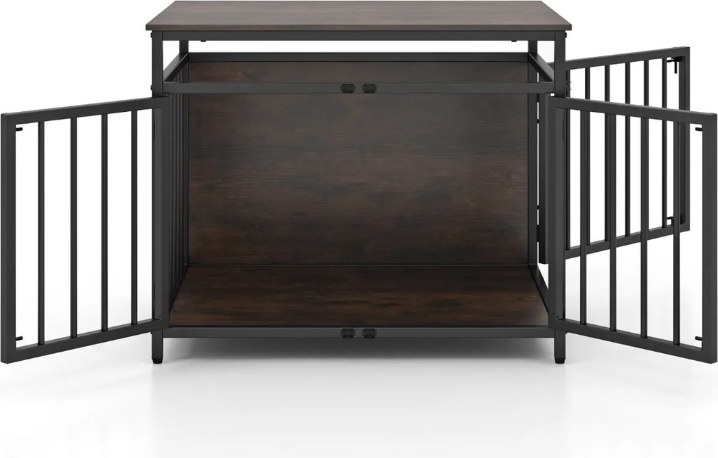 Gaiola para cães 80 x 60 x 64 cm estilo móvel resistente a mordidas com 3 portas e parte superior oca para interior estilo rústico café