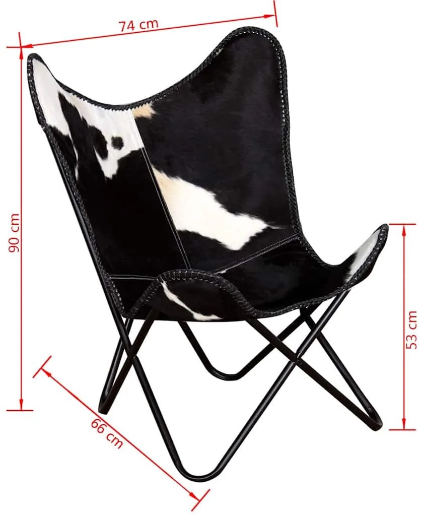 Cadeira borboleta pele de vaca genuína preto e branco