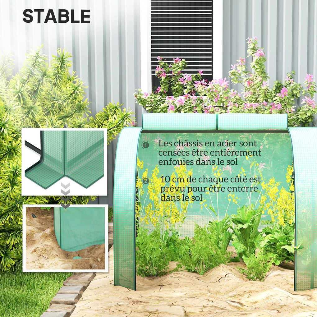 Mini estufa de jardim para tomates, 4 x 1 x 0,80 m, em aço com revestimento de PE anti-UV, 4 portas com fecho de correr enroláveis, verde