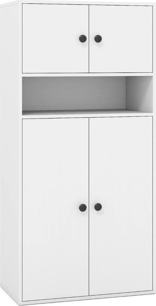 Estante com 4 portas de armazenamento moderno 54 x 30 x 111 cm de 4 níveis com prateleiras ajustáveis branco