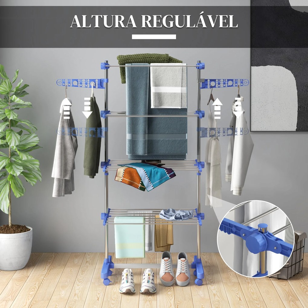 Estendal Vertical Dobrável de 4 Níveis Estendal de Roupa com 6 Rodas 2