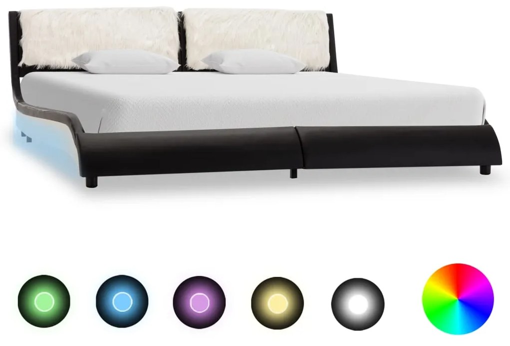 280380 vidaXL Estrutura cama c/ LED 160x200 cm couro artificial preto/branco