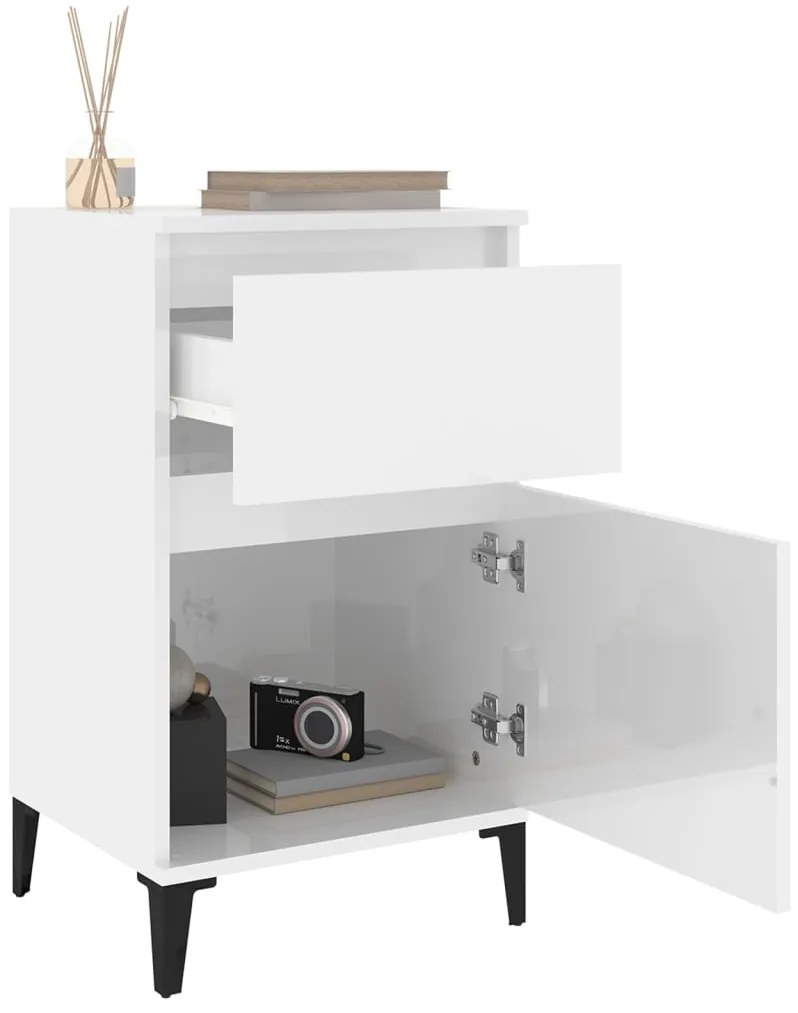 Mesas de cabeceira 2 pcs 40x35x70 cm branco brilhante
