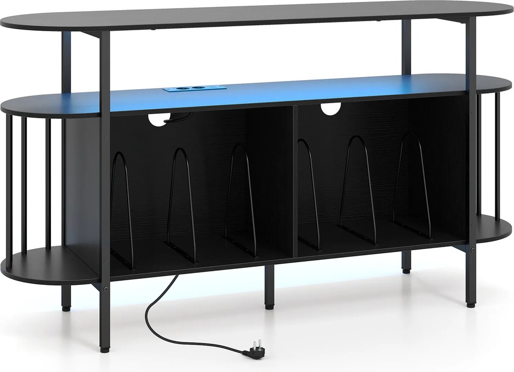Móvel para Gira-Discos, 140 x 40 x 76,5 cm, Iluminação LED RGB, Preto