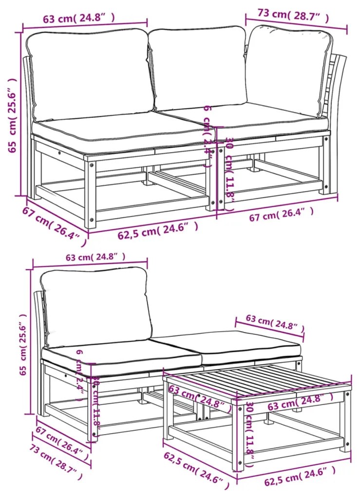 5 pcs conjunto lounge de jardim c/ almofadões acácia maciça