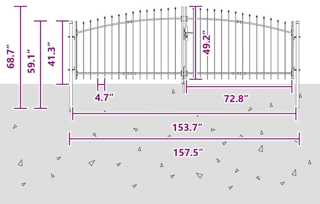 Portão de Jardim com Ponta de Lança Dupla Abertura Cinza 125x400 cm de