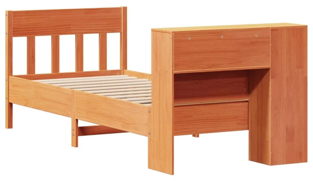 Cama com estante sem colchão 90x190cm pinho maciço castanho-mel