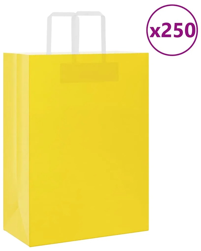vidaXL Sacos de papel 250 unid com alças amarelo 32x17x44 cm
