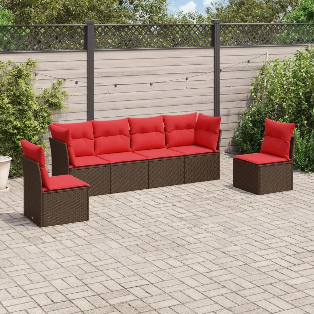 vidaXL 6 pcs conjunto de sofás jardim c/ almofadões vime PE castanho