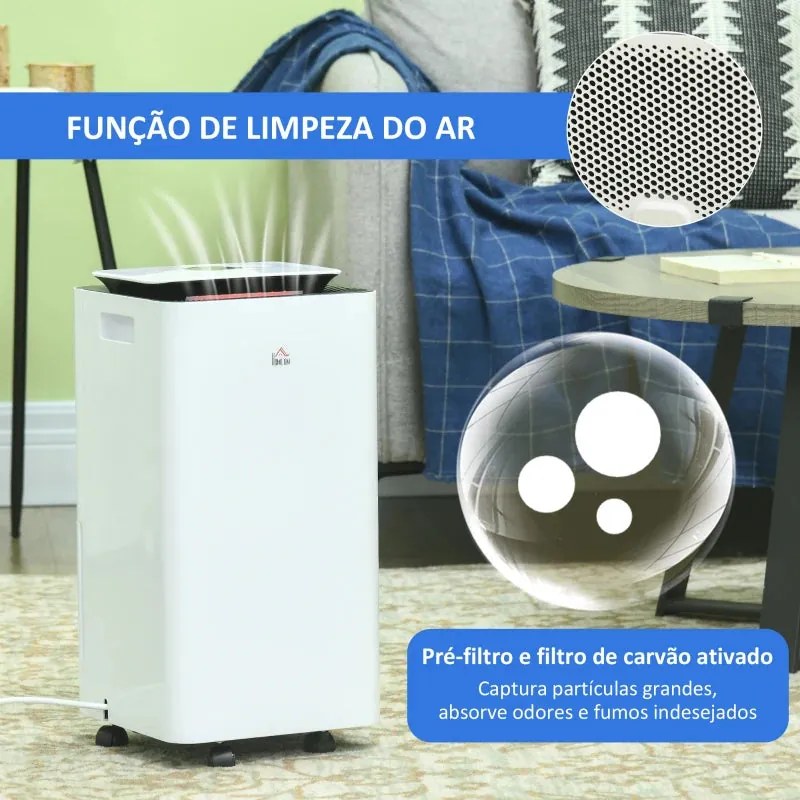 Desumidificador Elétrico 12L/dia Silencioso com 5 Modos e 2 Velocidade