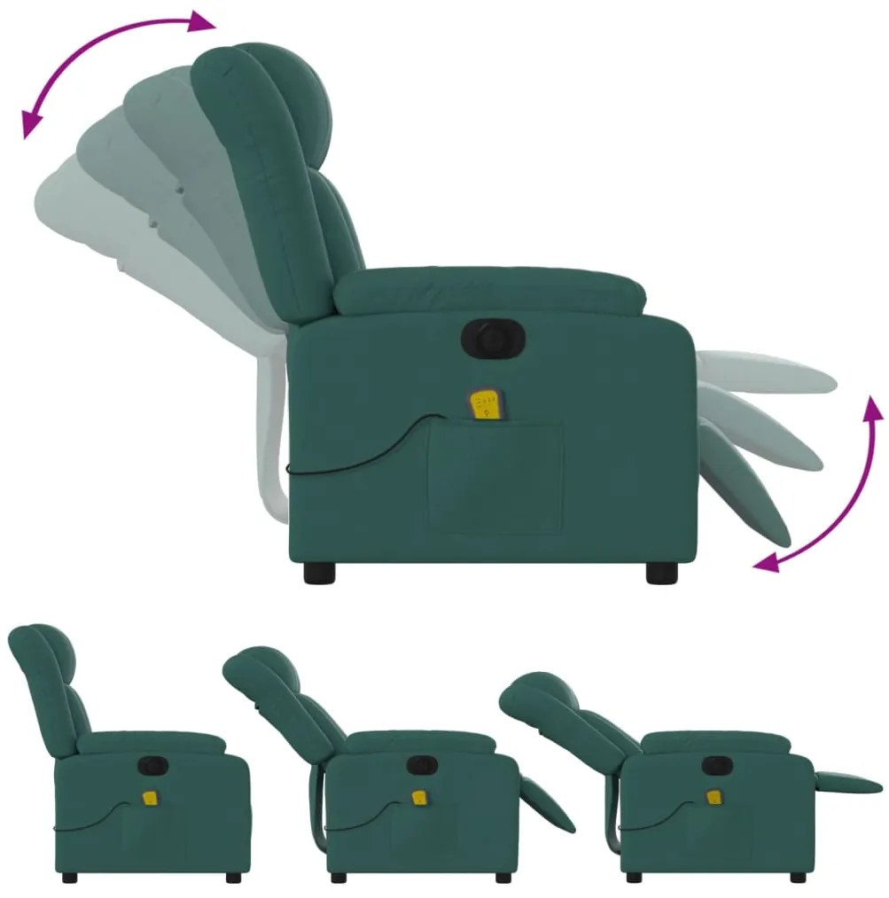 Poltrona reclinável de massagens elétrica tecido verde-escuro