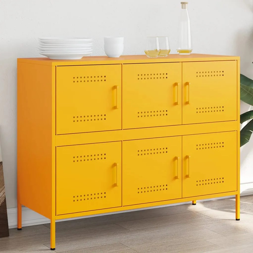vidaXL Aparador 100,5x39x79 cm aço amarelo mostarda