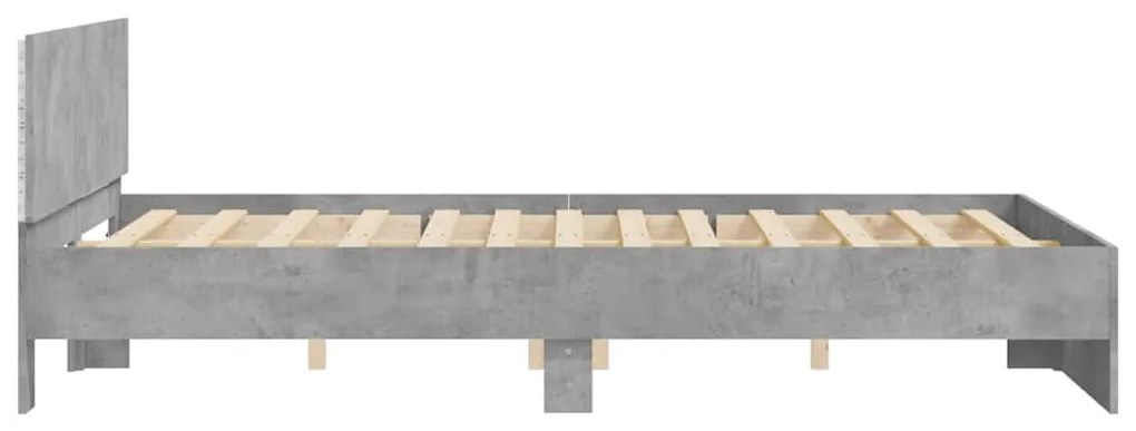 Estrutura cama cabeceira e luzes LED 150x200cm cinzento cimento