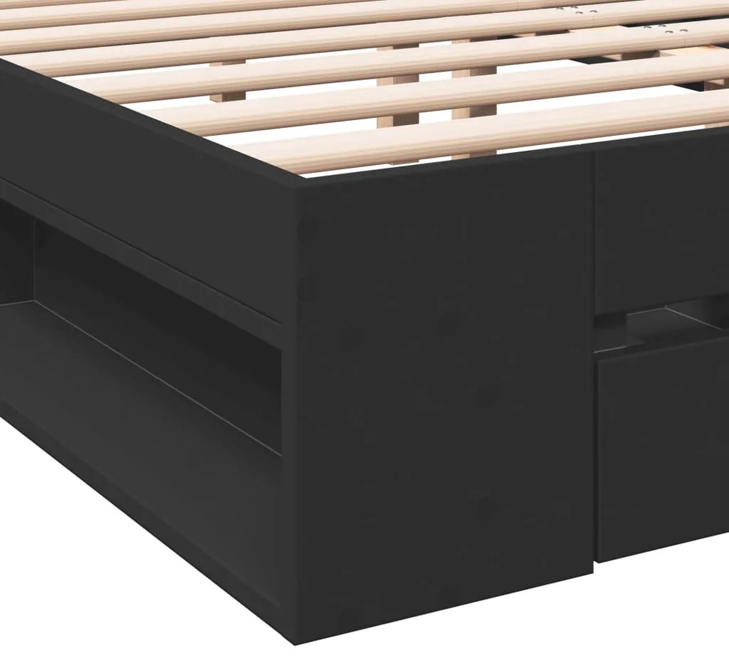 Estrutura de cama c/ gavetas 200x200 cm derivados madeira preto