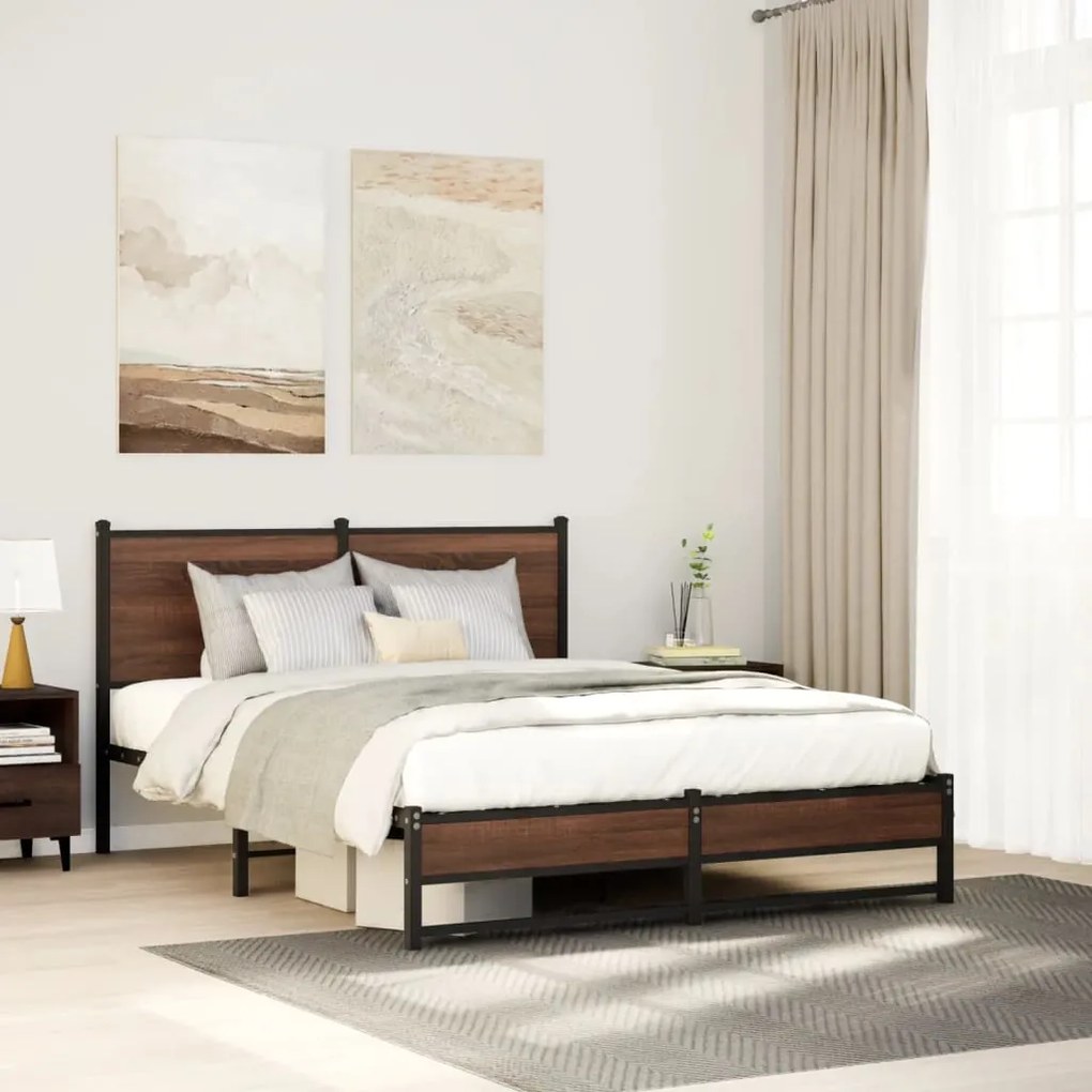 Estrutura de cama sem colchão 140x200cm metal carvalho castanho