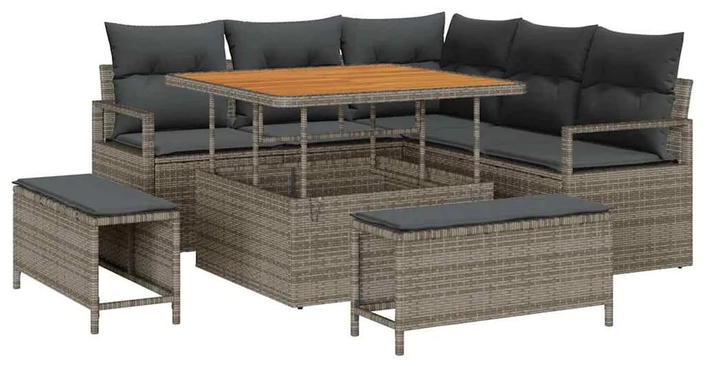 Conjunto de Sofá de Jardim de 8 Peças com Almofadas Cinza Vime Acácia