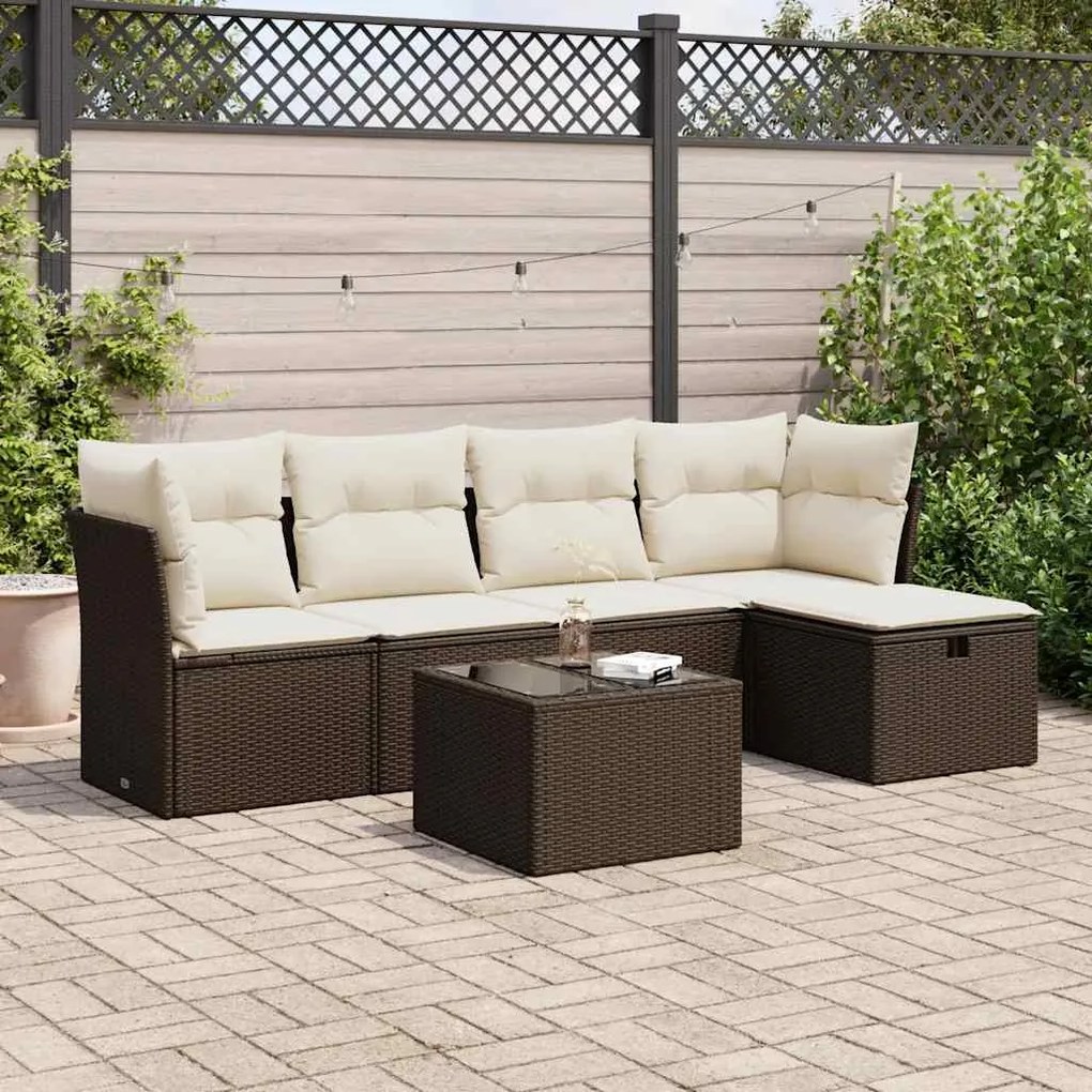 vidaXL 6 pcs conjunto de sofás jardim c/ almofadões vime PE castanho