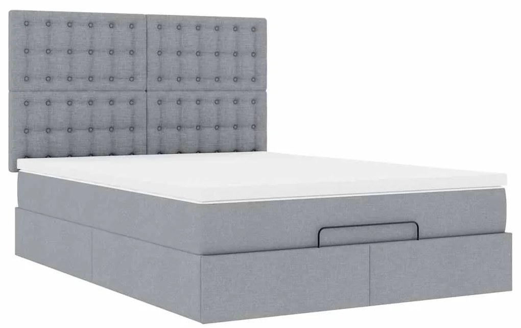 Estrutura cama otomana colchão 140x200cm tecido cinzento claro