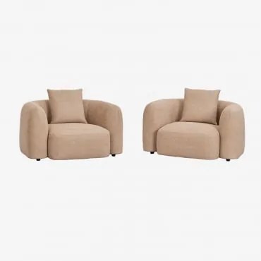 Pack De 2 Cadeirões Em Chenille Coco Tecido De Chenille Espesso Castanho Latte - Sklum