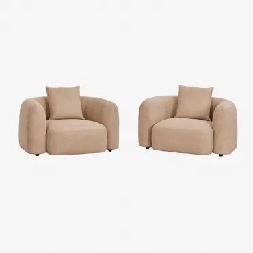 Pacote De 2 Poltronas Coco Chenille Chenille Grossa Castanho Latte - Sklum