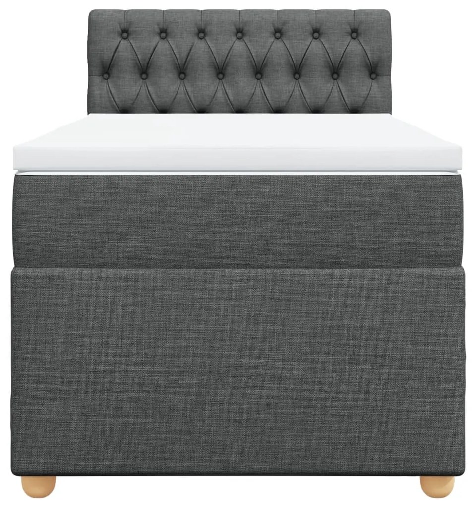 Cama box spring com colchão solteiro tecido cinzento-escuro