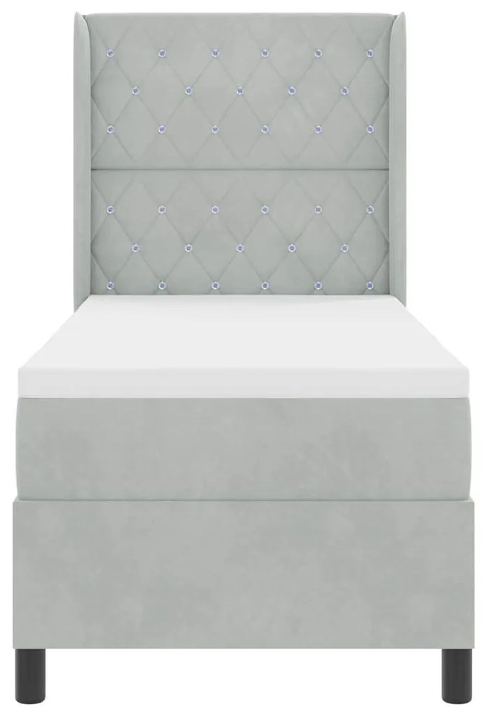 Cama Box vidaXL com Colchão &amp; Luz LED Cinza Claro 80x200 cm Veludo