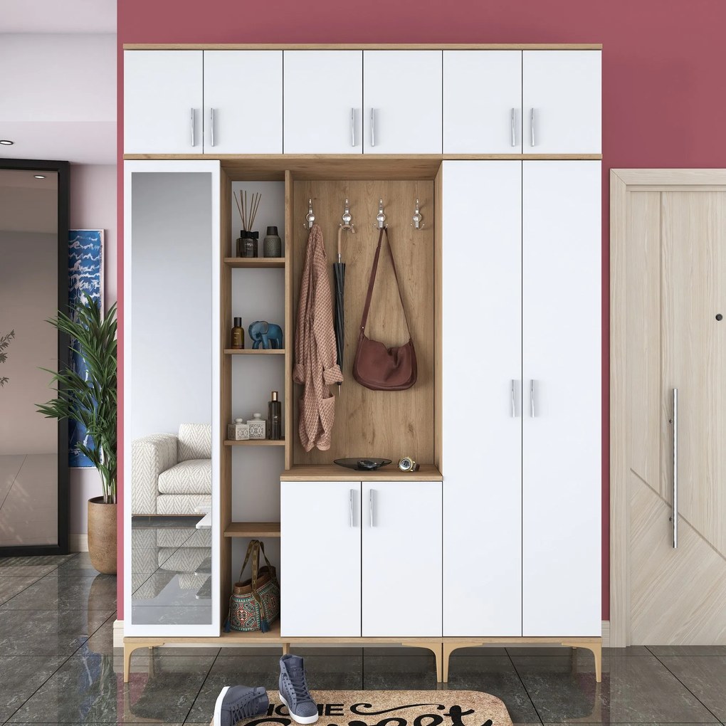 Cabideiro EA121 – Nogueira e Branco – 180x240x37,5 cm