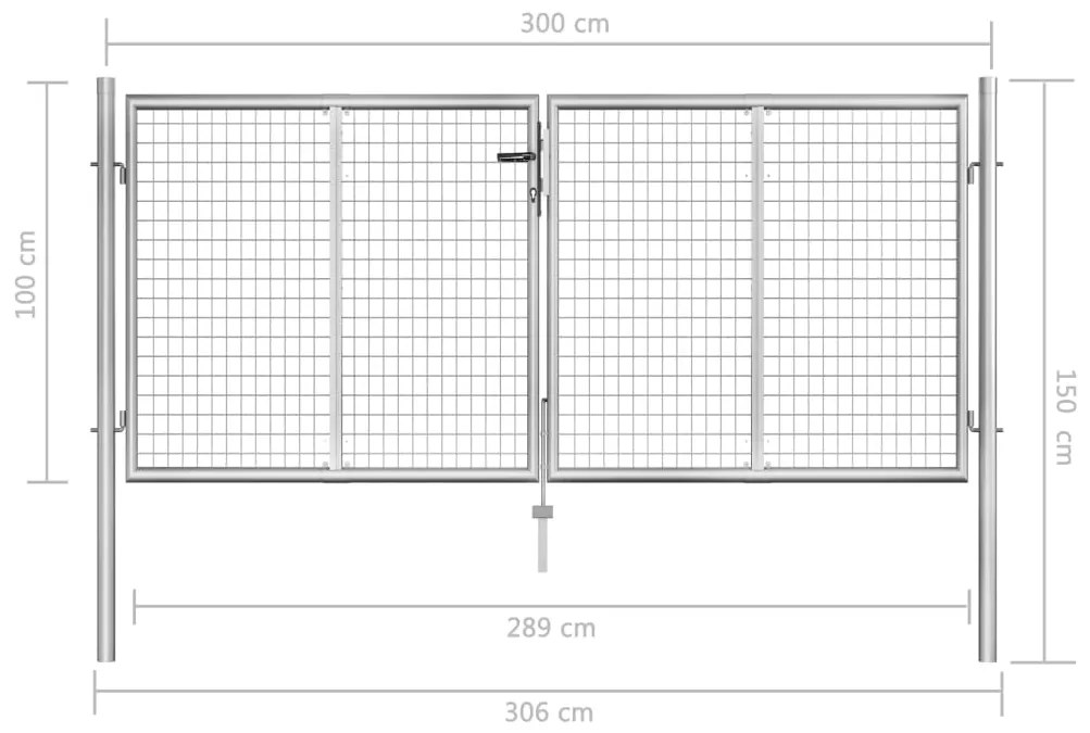 Portão de jardim em aço galvanizado 306x150 cm prateado