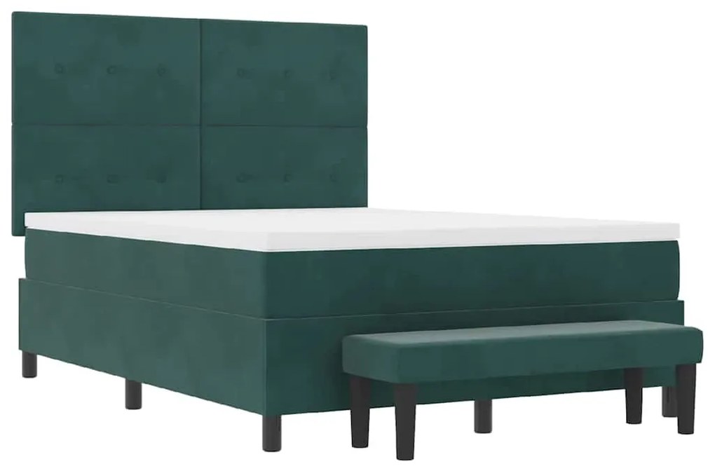 Cama Box Spring com Colchão e Banco Verde Escuro 140x200 cm Veludo